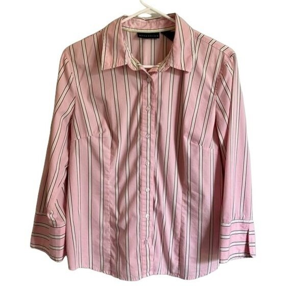 Attention Womens 3/4 Sleeve Button Down Striped Shirt Large - Picture 5 of 11
